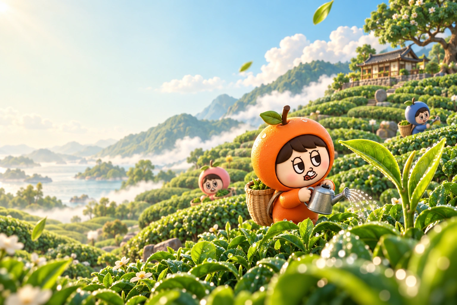 一芯二葉、起伏的台灣茶園與照料茶樹的抿寶